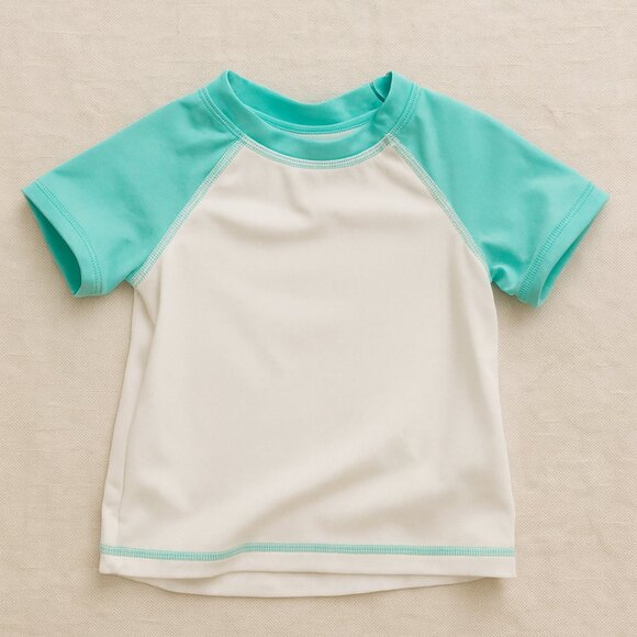 Kids Swim Rash Guard - White and Teal - Picture 1 of 5